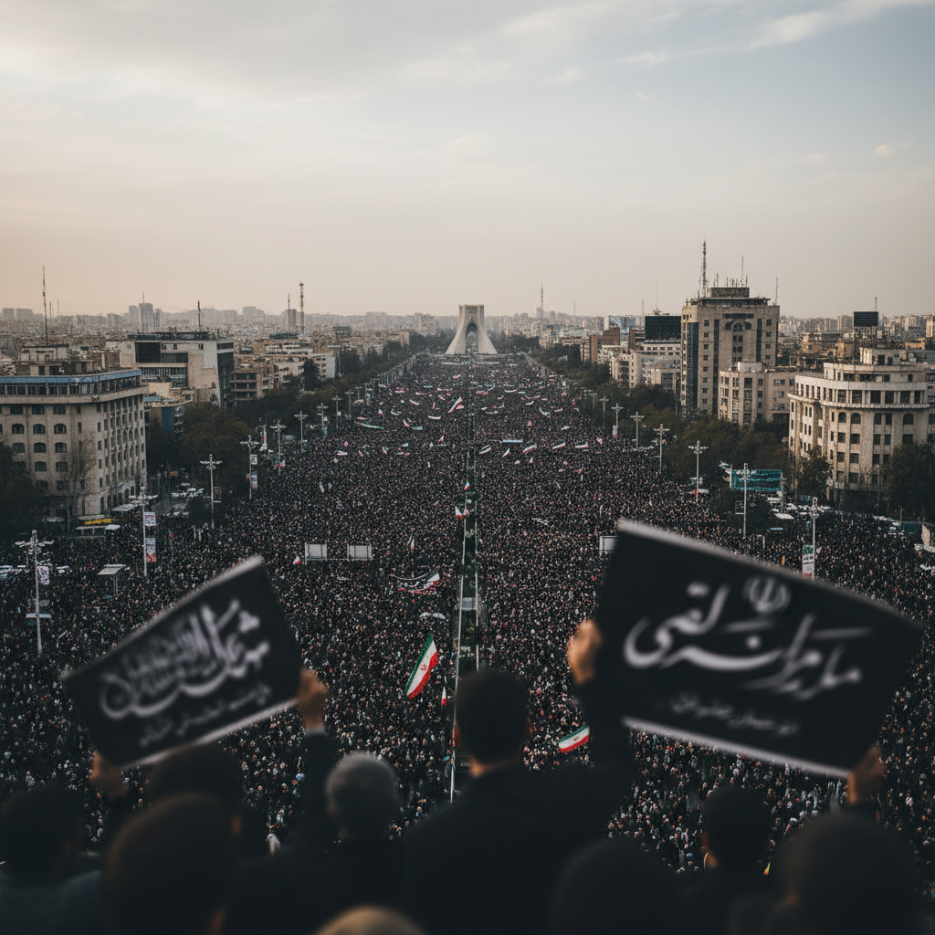 تشییع حماسی پیکر رهبر شهید در تهران با حضور گسترده مردم
