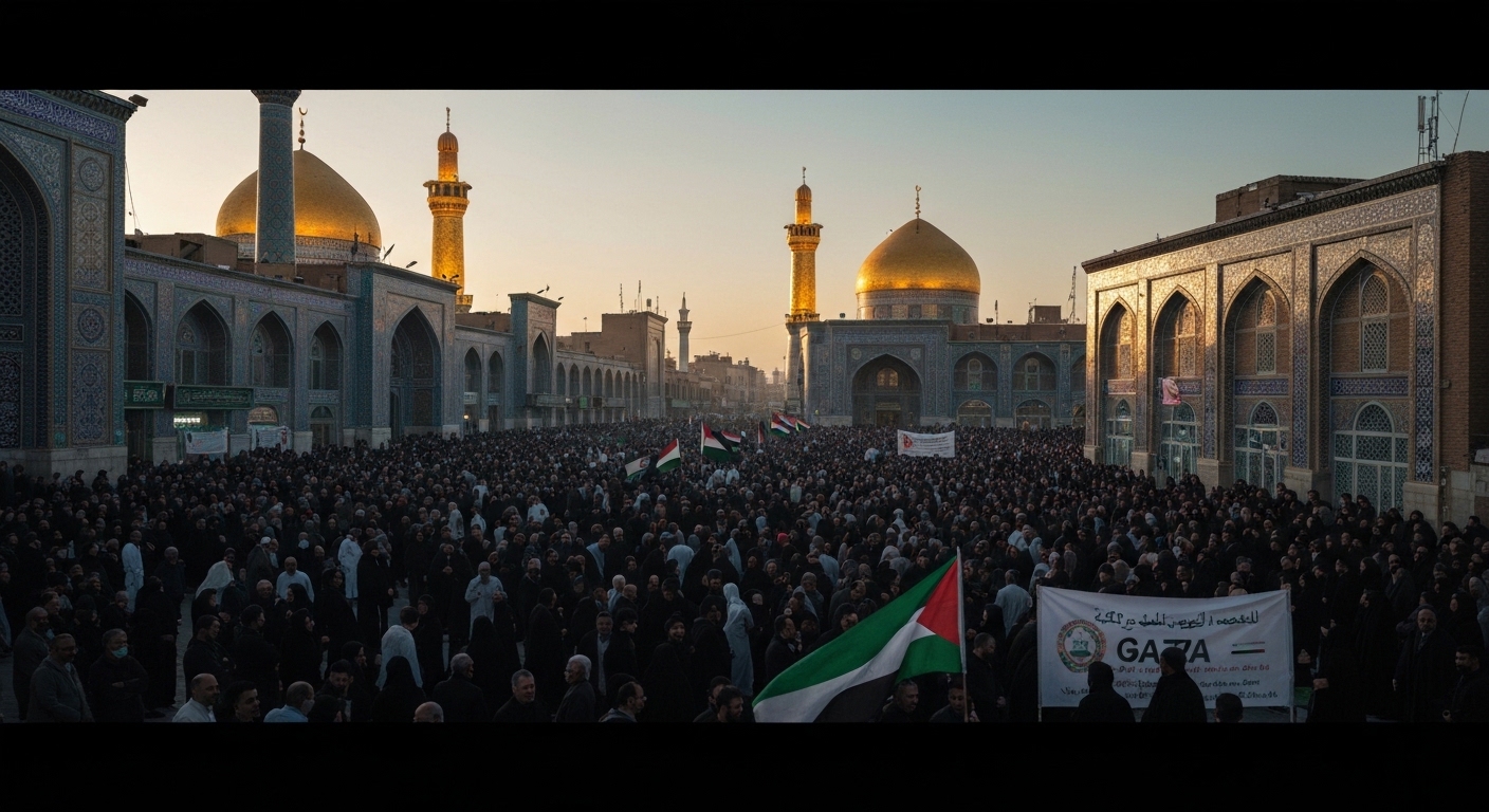 حضور میلیونی سوگواران در مراسم تشییع در نجف با محوریت بحران غزه